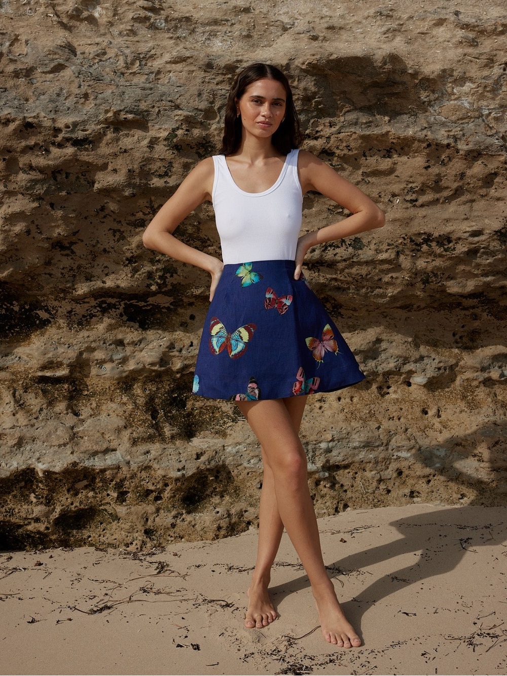 Anthropologie Aston Studios Blue Butterfly Print Mini Skirt